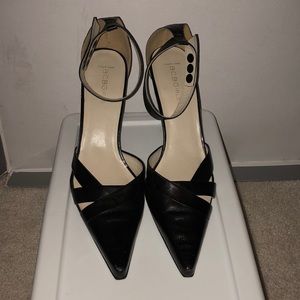 BCBGirls Black Leather Ankle Strap Heels